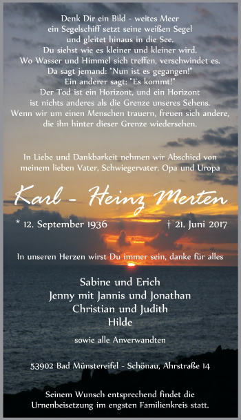 Anzeige von Karl-Heinz Merten von  Blickpunkt Euskirchen 