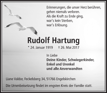 Anzeige von Rudolf Hartung von  Anzeigen Echo 