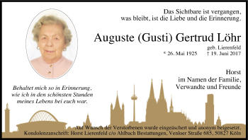 Anzeige von Auguste Gertrud Löhr von Kölner Stadt-Anzeiger / Kölnische Rundschau / Express