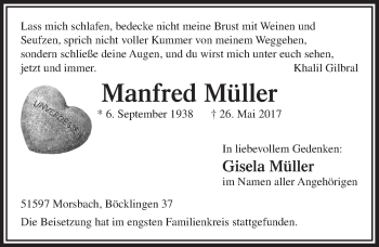 Anzeige von Manfred Müller von  Lokalanzeiger 