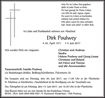 Anzeige von Dirk Poulwey von  Sonntags-Post 