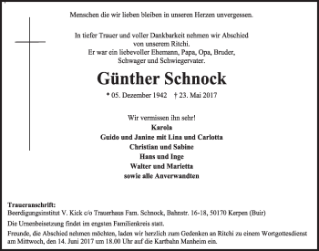 Anzeige von Günther Schnock von  Sonntags-Post 