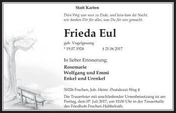 Anzeige von Frieda Eul von  Wochenende 