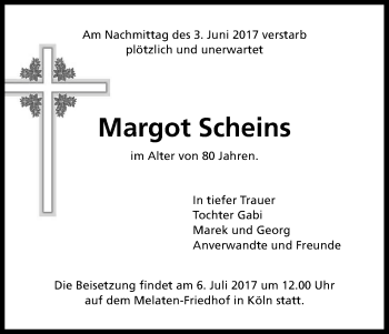 Anzeige von Margot Scheins von Kölner Stadt-Anzeiger / Kölnische Rundschau / Express