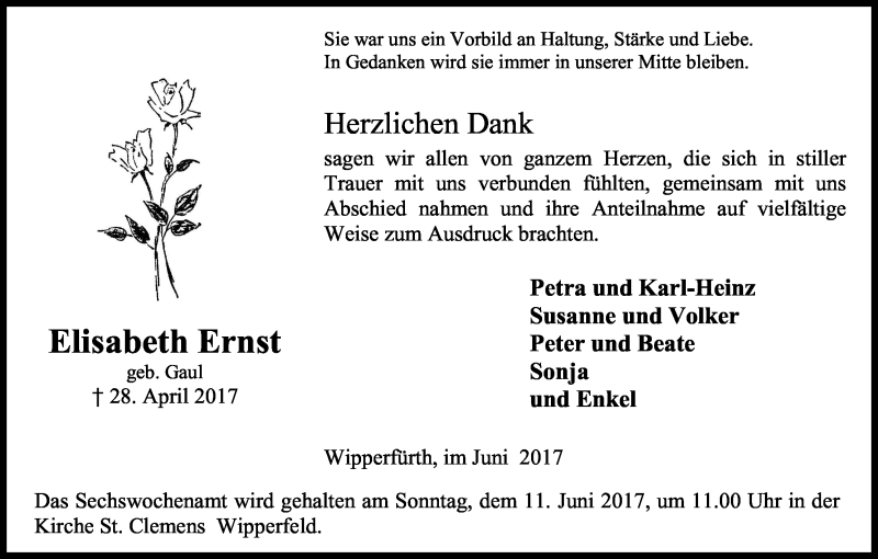  Traueranzeige für Elisabeth Ernst vom 03.06.2017 aus Kölner Stadt-Anzeiger / Kölnische Rundschau / Express
