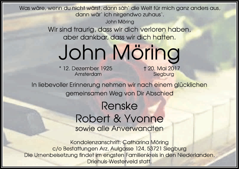  Traueranzeige für John Möring vom 03.06.2017 aus Kölner Stadt-Anzeiger / Kölnische Rundschau / Express