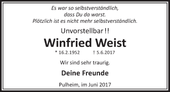 Anzeige von Winfried Weist von  Wochenende 