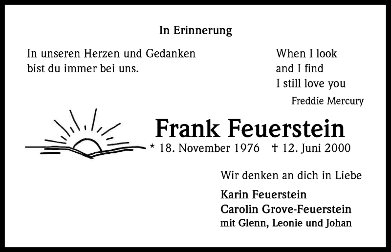  Traueranzeige für Frank Feuerstein vom 10.06.2017 aus Kölner Stadt-Anzeiger / Kölnische Rundschau / Express