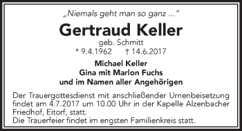 Anzeige von Gertraud Keller von  Extra Blatt 