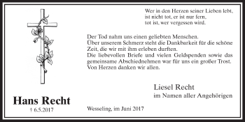 Anzeige von Hans Recht von  Schlossbote/Werbekurier 