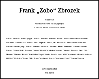 Anzeige von Frank Zbrozek von Kölner Stadt-Anzeiger / Kölnische Rundschau / Express