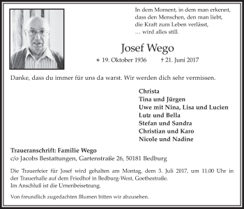 Anzeige von Josef Wego von  Werbepost 