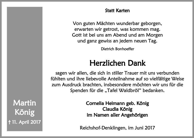  Traueranzeige für Martin König vom 03.06.2017 aus Kölner Stadt-Anzeiger / Kölnische Rundschau / Express