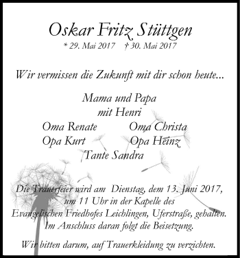 Anzeige von Oskar Fritz Stüttgen von Kölner Stadt-Anzeiger / Kölnische Rundschau / Express