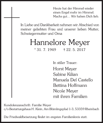 Anzeige von Hannelore Meyer von  Blickpunkt Euskirchen 