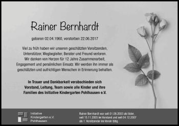 Anzeige von Rainer Bernhardt von Kölner Stadt-Anzeiger / Kölnische Rundschau / Express
