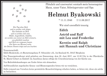 Anzeige von Helmut Byakowski von  Sonntags-Post 