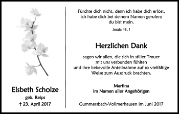 Anzeige von Elsbeth Scholze von Kölner Stadt-Anzeiger / Kölnische Rundschau / Express
