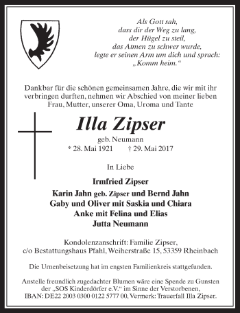 Anzeige von Illa Zipser von  Schaufenster/Blickpunkt 