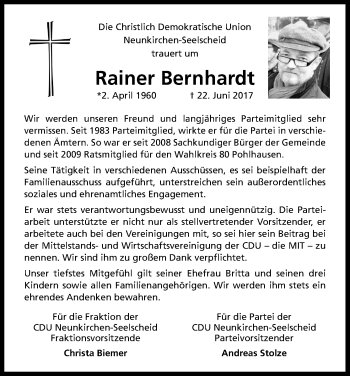 Anzeige von Rainer Bernhardt von Kölner Stadt-Anzeiger / Kölnische Rundschau / Express