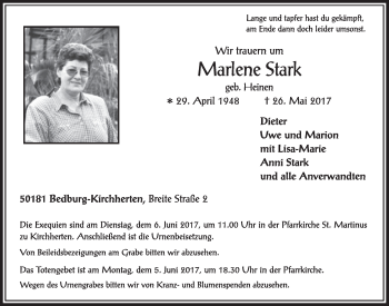 Anzeige von Marlene Stark von  Sonntags-Post 