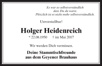 Anzeige von Holger Heidenreich von  Wochenende 