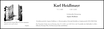 Anzeige von Karl Heidelmayr von Kölner Stadt-Anzeiger / Kölnische Rundschau / Express