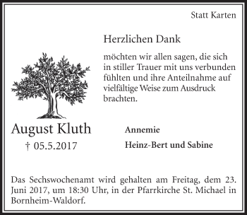 Anzeige von August Kluth von  Schlossbote/Werbekurier 