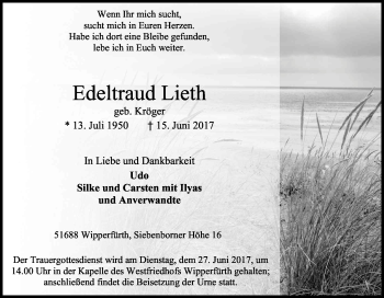 Anzeige von Edeltraud Lieth von Kölner Stadt-Anzeiger / Kölnische Rundschau / Express