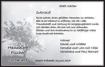 Anzeige von Hannlore Fischer von  Werbepost 