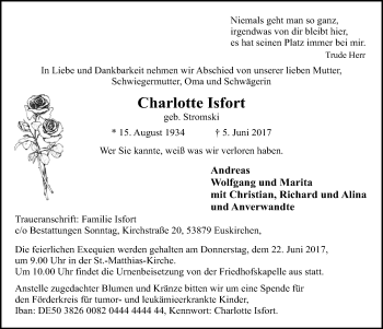 Anzeige von Charlotte Isfort von  Blickpunkt Euskirchen 