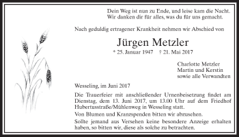 Anzeige von Jürgen Metzler von  Schlossbote/Werbekurier 