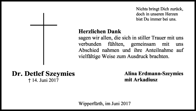  Traueranzeige für Detlef Szeymies vom 28.06.2017 aus Kölner Stadt-Anzeiger / Kölnische Rundschau / Express
