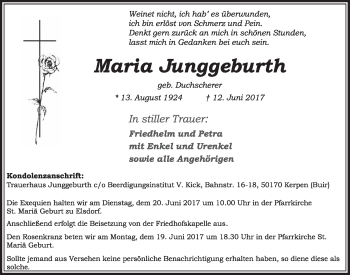 Anzeige von Maria Junggeburth von  Sonntags-Post 