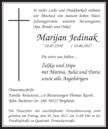 Anzeige von Marijan Jedinak von  Werbepost 