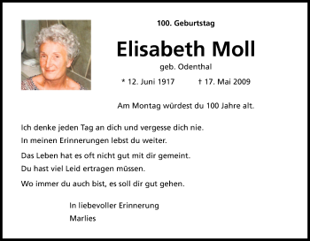 Anzeige von Elisabeth Moll von Kölner Stadt-Anzeiger / Kölnische Rundschau / Express
