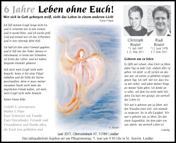Anzeige von Rudi und Christoph Reuter von Kölner Stadt-Anzeiger / Kölnische Rundschau / Express