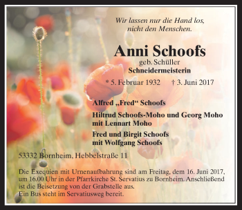 Anzeige von Anni Schoofs von  Schaufenster/Blickpunkt 