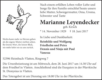 Anzeige von Marianne Leyendecker von  Blickpunkt Euskirchen 