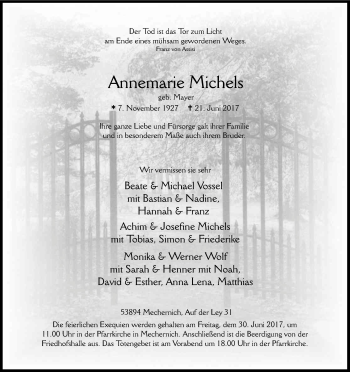 Anzeige von Annemarie Michels von Kölner Stadt-Anzeiger / Kölnische Rundschau / Express