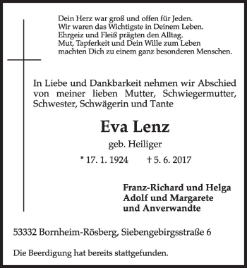 Anzeige von Eva Lenz von  Schlossbote/Werbekurier 