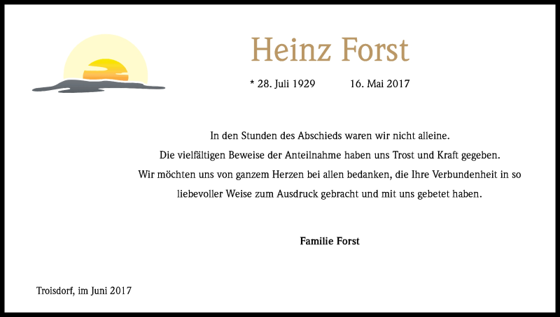  Traueranzeige für Heinz Forst vom 24.06.2017 aus Kölner Stadt-Anzeiger / Kölnische Rundschau / Express