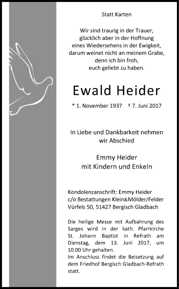 Anzeige von Ewald Heider von Kölner Stadt-Anzeiger / Kölnische Rundschau / Express