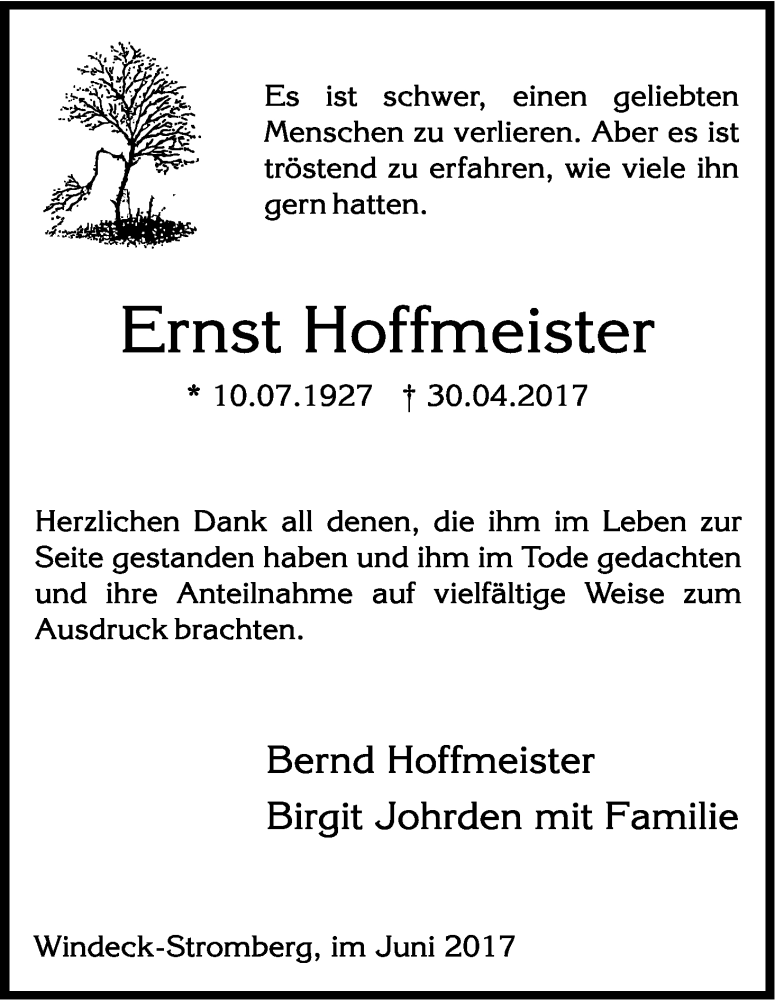  Traueranzeige für Ernst Hoffmeister vom 30.06.2017 aus Kölner Stadt-Anzeiger / Kölnische Rundschau / Express