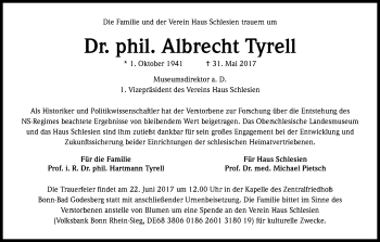 Anzeige von Albrecht Tyrell von Kölner Stadt-Anzeiger / Kölnische Rundschau / Express