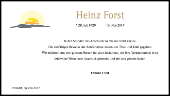 Anzeige von Heinz Forst von Kölner Stadt-Anzeiger / Kölnische Rundschau / Express