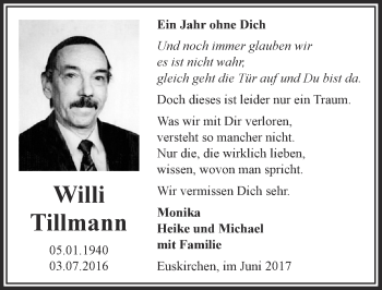Anzeige von Willi Tillmann von  Blickpunkt Euskirchen 