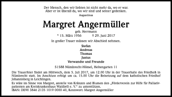 Anzeige von Margret Angermüller von Kölner Stadt-Anzeiger / Kölnische Rundschau / Express