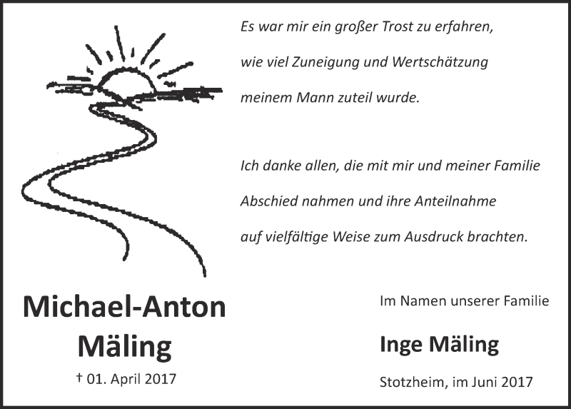  Traueranzeige für Michael-Anton Mäling vom 01.07.2017 aus 