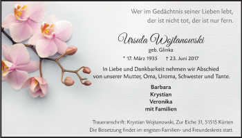 Anzeige von Ursula Wojtanowski von  Bergisches Handelsblatt 